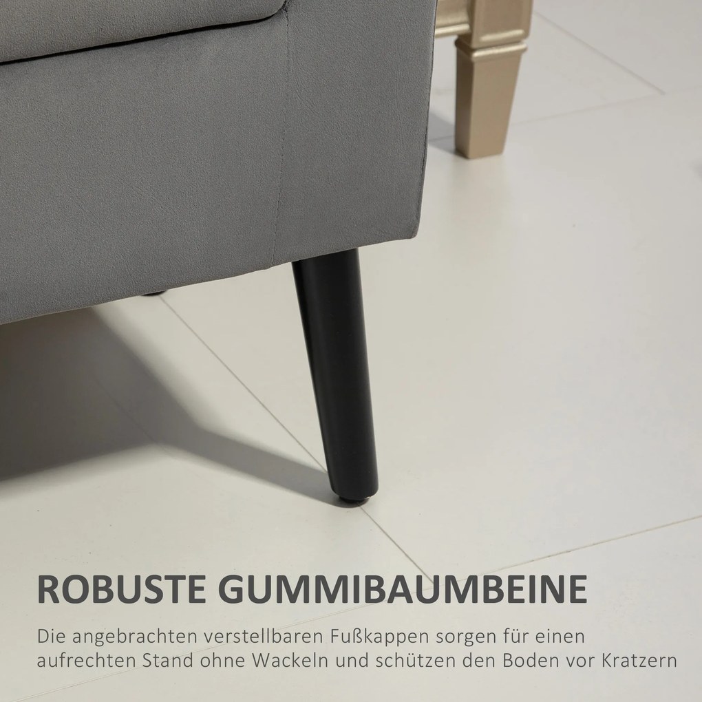 HOMCOM Ławeczka z miejscem na przechowywanie, składana pokrywa, miękka siedziska, aksamitny wygląd, 111,5x41x65 cm, Szara