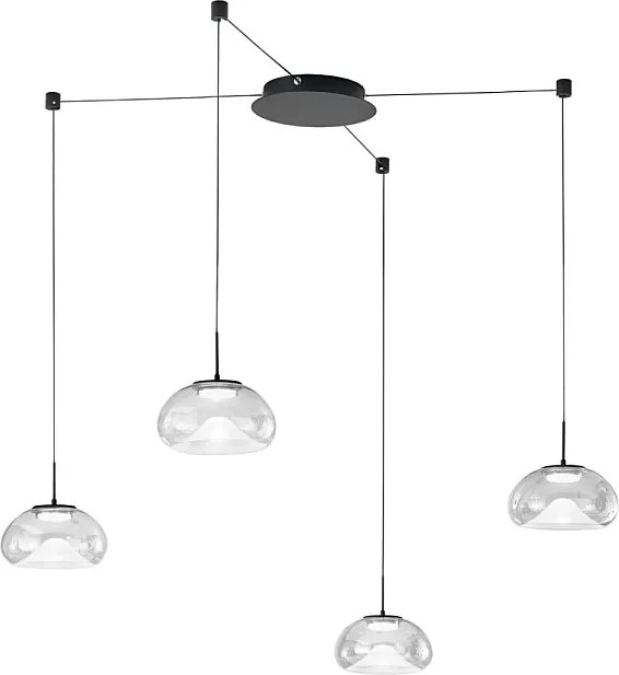 Brena - Przezroczysta, 4-punktowa, zdecentralizowana lampa wisząca - Fabas Luce - 40W ściemnialna dioda LED - Zdecentralizowany montaż