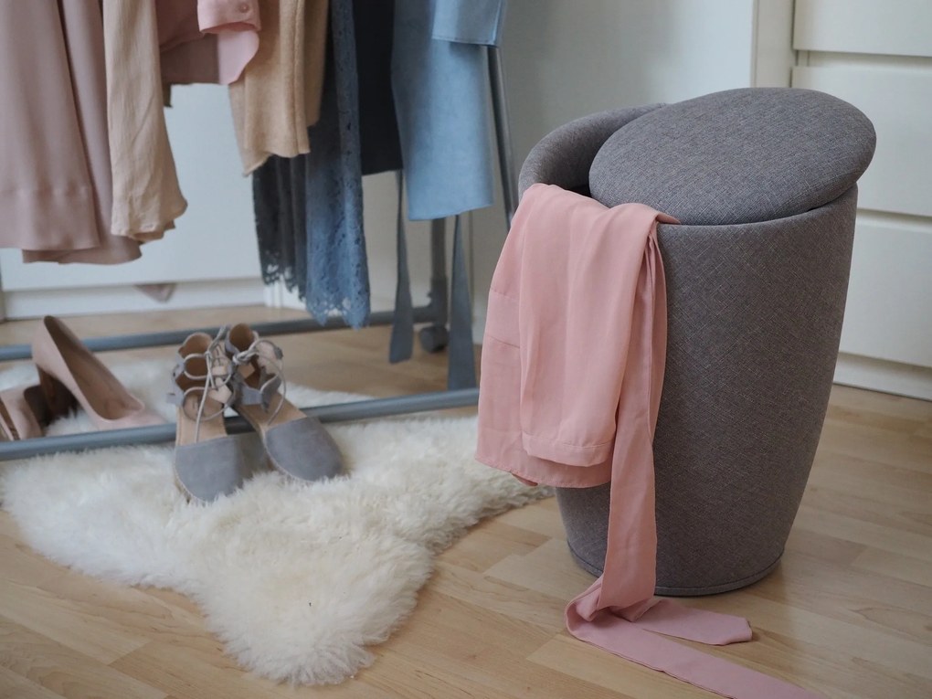 Pufa CANDY GREY - kosz na pranie, 2w1, WENKO