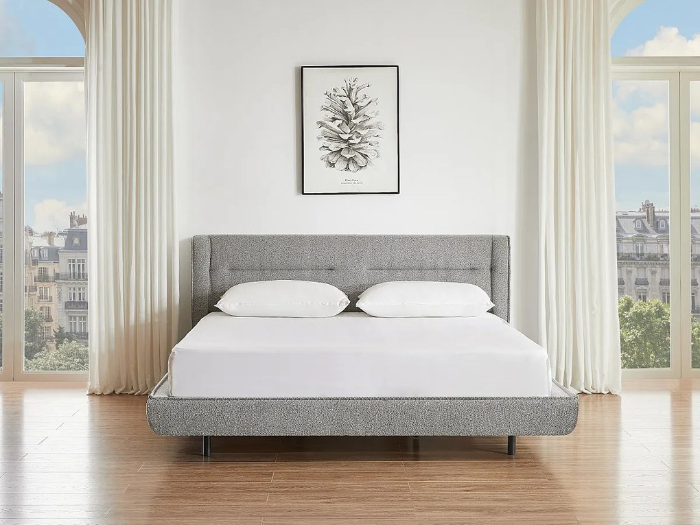 Łóżko 180 x 200 cm - Tkanina z bukli - Szary + Materac - ISYDE