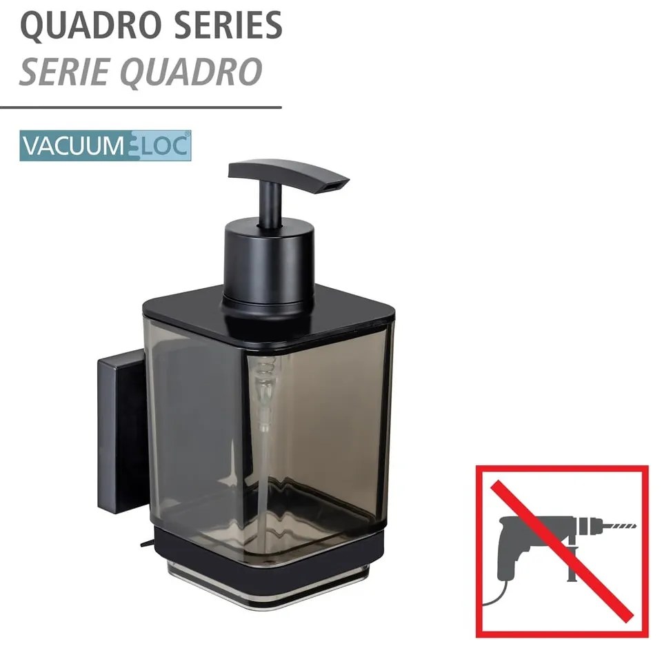 Czarny samoprzylepny plastikowy dozownik do mydła 340 ml Quadro – Wenko
