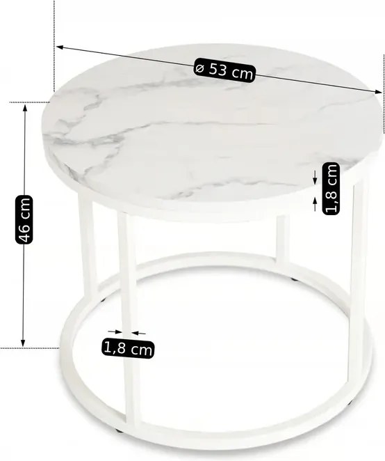 Stolik Kawowy AGNES 53 cm Biały Marmur Glamour