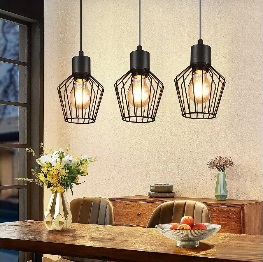 NETTLIFE 3-płomienna lampa wisząca czarna industrialna metalowa lampa wisząca LED E27 metal