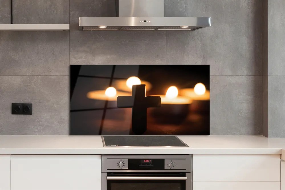 Szklany Panel Krzyż w Blasku Świec