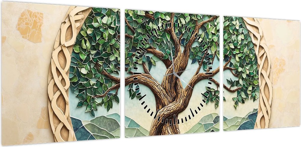 Obraz – Splecione drzewo życia (z zegarem) (90x30 cm)