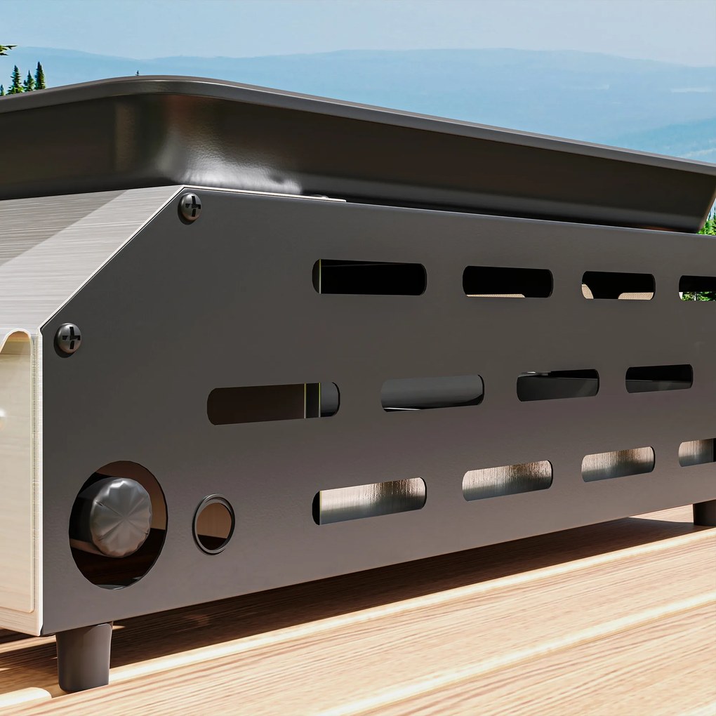 Outsunny Grill Gazowy 8000BTU/2,4 KW z 2 Palnikami ze Stali Nierdzewnej 44 x 44,5 x 19 cm Srebrny+Czarny