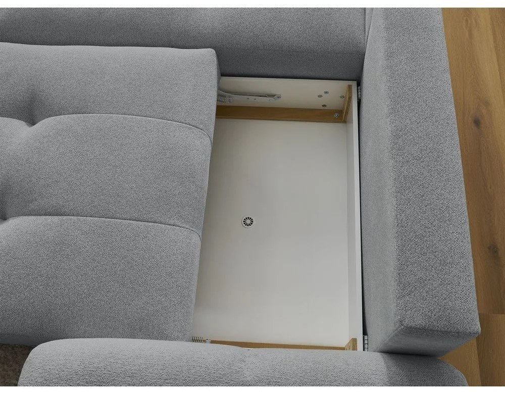 Szary rozkładany/ze schowkiem narożnik z tkaniny szenilowej (lewostronny/z szezlongiem) Roxelane – Bobochic Paris