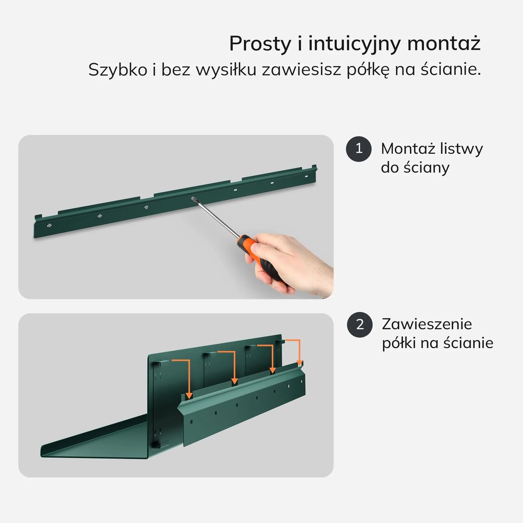 Półka wisząca metalowa butelkowa zieleń, 1200 mm: JOANNE Modern