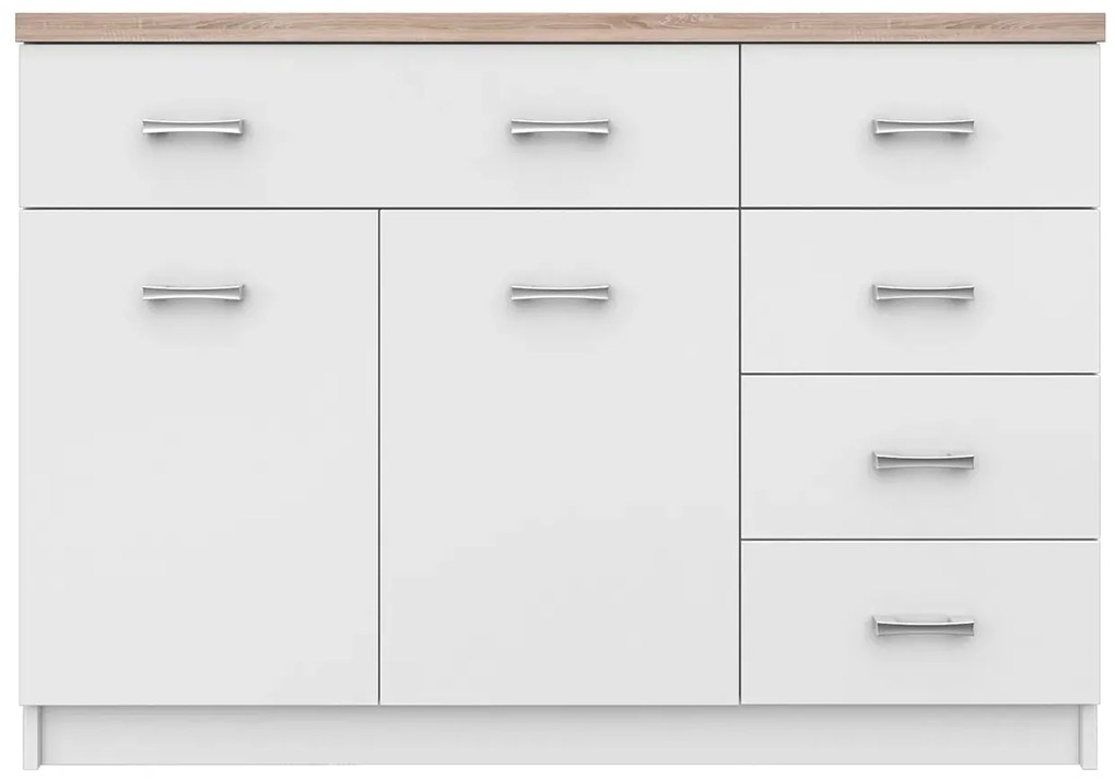 Biała komoda z szafką i 5 szufladami 120 cm T0-K67