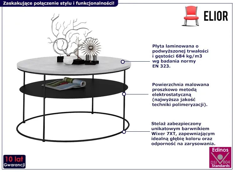 Okrągły stolik kawowy z półką beton - Karolis 4X