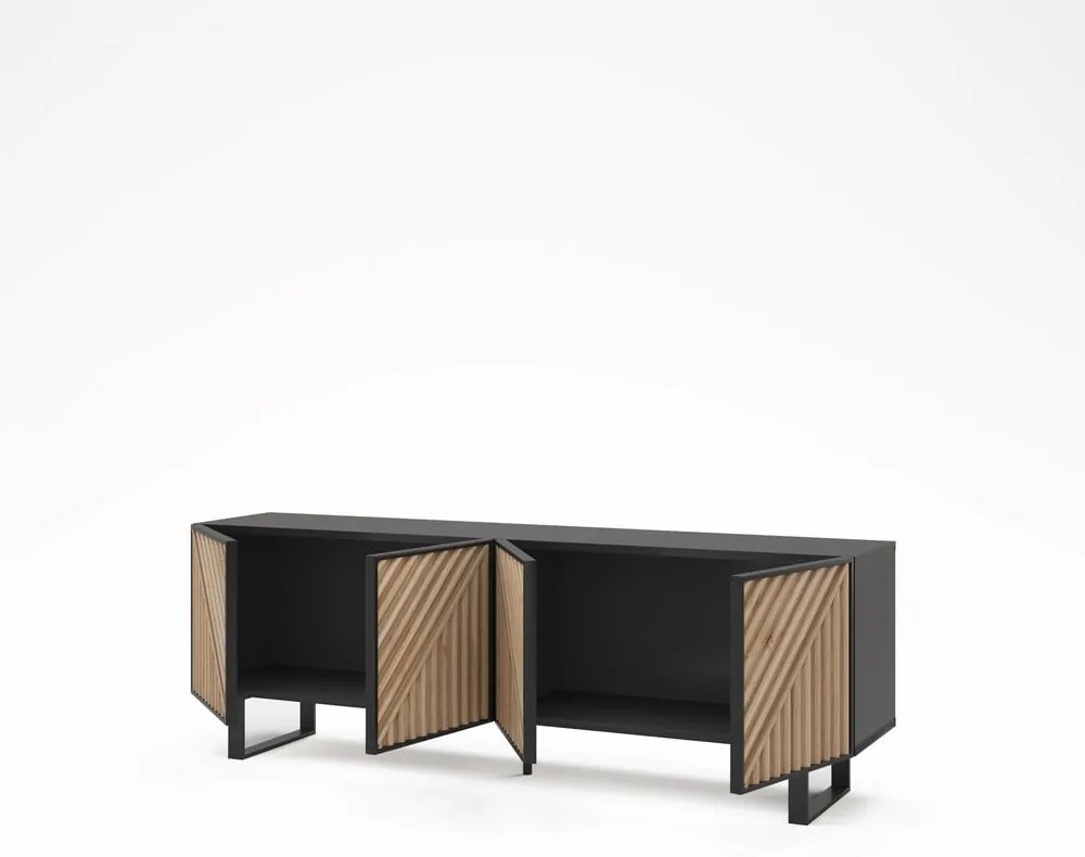 Czarno-naturalna szafka pod TV w dekorze dębu 161x55x35 cm Alana – Marckeric