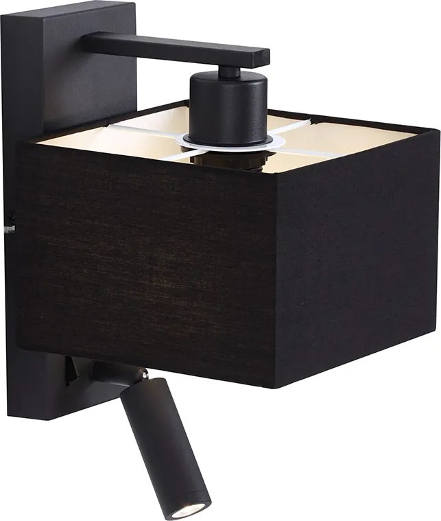 Nowoczesna lampa ścienna czarna kwadratowa z lampką do czytania - Puglia