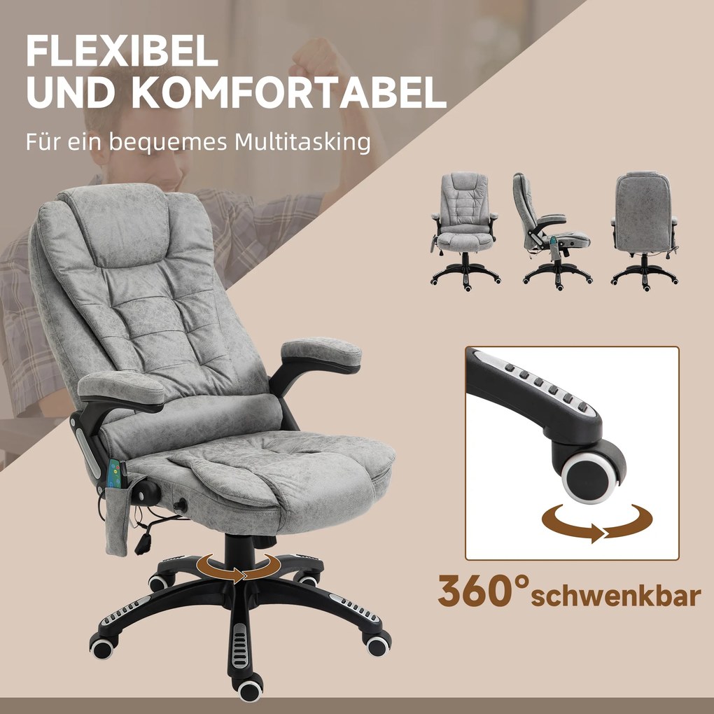 HOMCOM Ergonomiczny fotel biurowy z masażem i ogrzewaniem regulowany maksymalne obciążenie 120 kg szary | Aosom PL