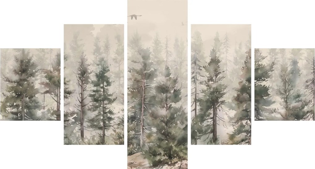 Obraz - Pine forest I., aquarel (125x70 cm)