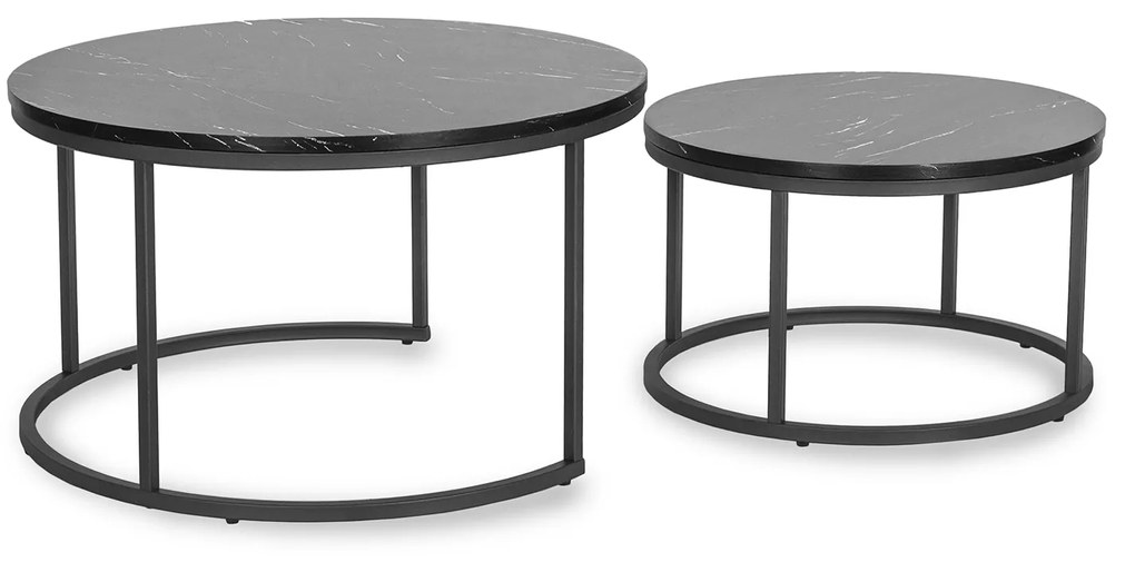 Zestaw Stolików Kawowych MAURO MAX 60 cm/80 cm Czarny Marmur Nowoczesny Glamour