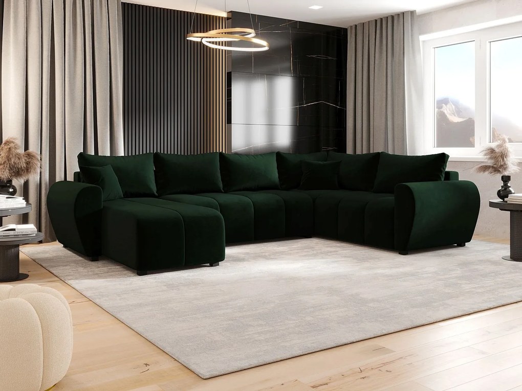 BEDANTE narożnik w kształcie U MOLISA U PLUS Itaka 10 prawa ciemnozielony z funkcją spania sofa w kształcie litery U z pojemnikiem na pościel