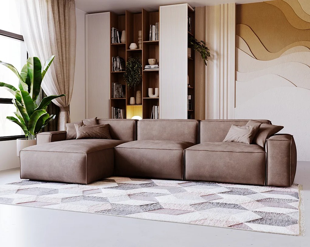 Emporius Figo narożnik w kształcie L - narożnik w nowoczesnym stylu bez pojemnika - prawostronny, tkanina aksamitna, brązowy (Whisper 5)
