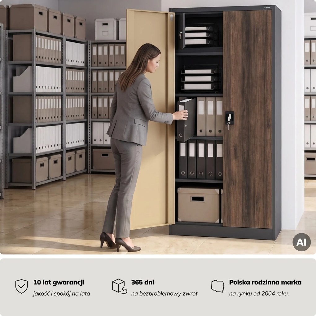 Szafa metalowa ze schowkiem antracytowa/orzech, 900x1850x450 mm: TOMASZ Eco Design
