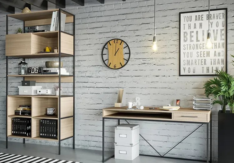 Loftowy zegar ścienny w kolorze dębu F9-W26