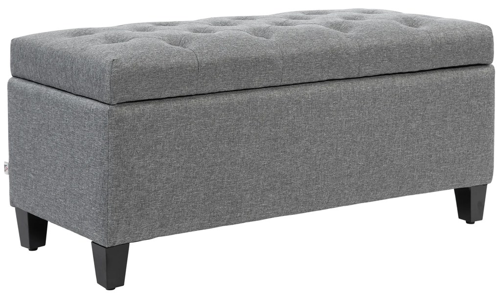 HOMCOM Ławka, Polster z Miejscem do Przechowywania, Tkanina Poliestrowa, Drewno Kauczukowe, 100 x 40 x 44 cm, Jasnoszary