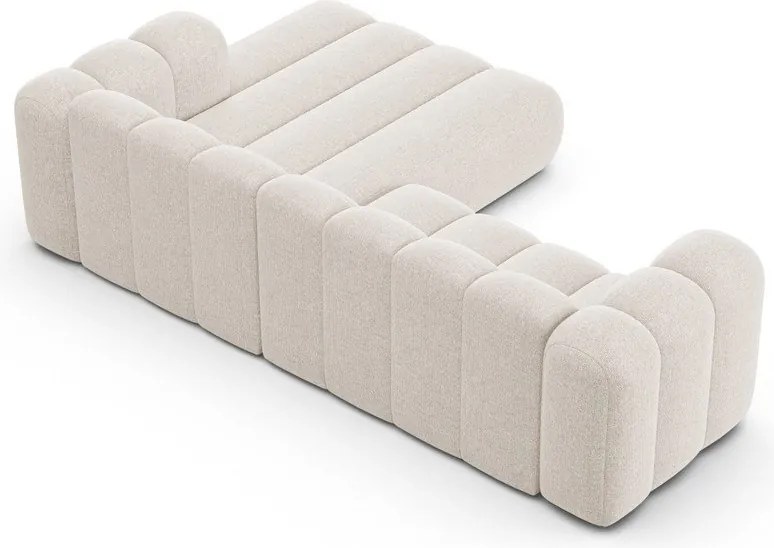 Kremowy narożnik z tkaniny szenilowej (prawostronny/z szezlongiem) Lupine – Micadoni