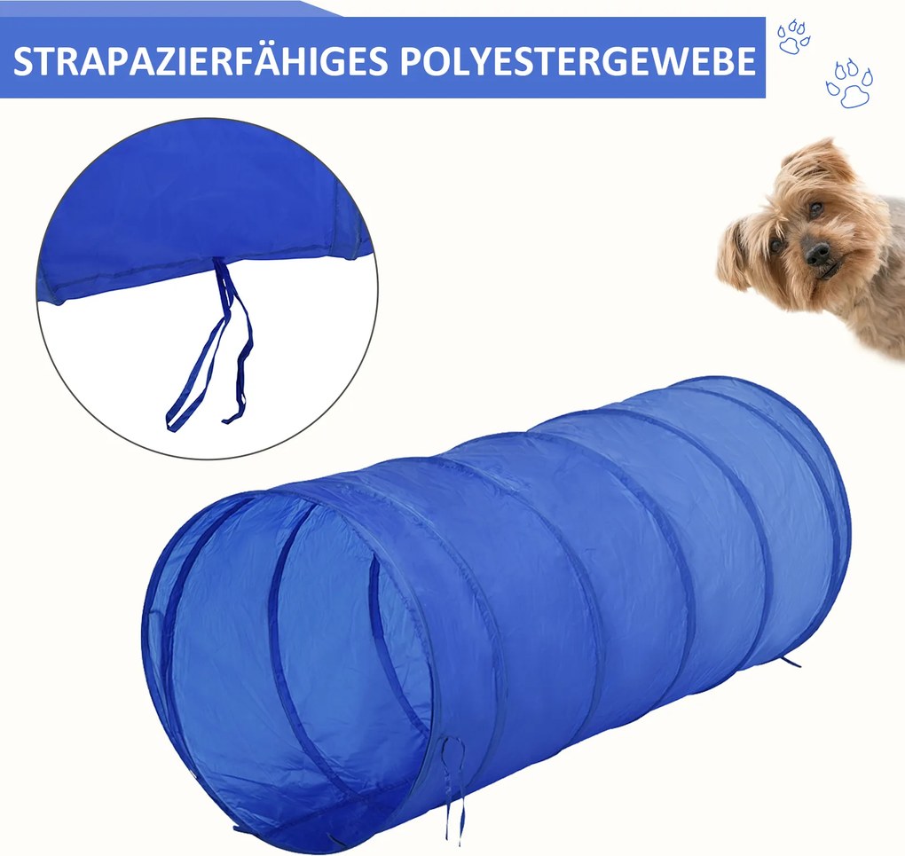 PawHut Tunel Agility i Słupki do Ćwiczeń dla Psów Zestaw Treningowy Sport dla Zwierząt 60x148cm Żółty Niebieski | Aosom PL
