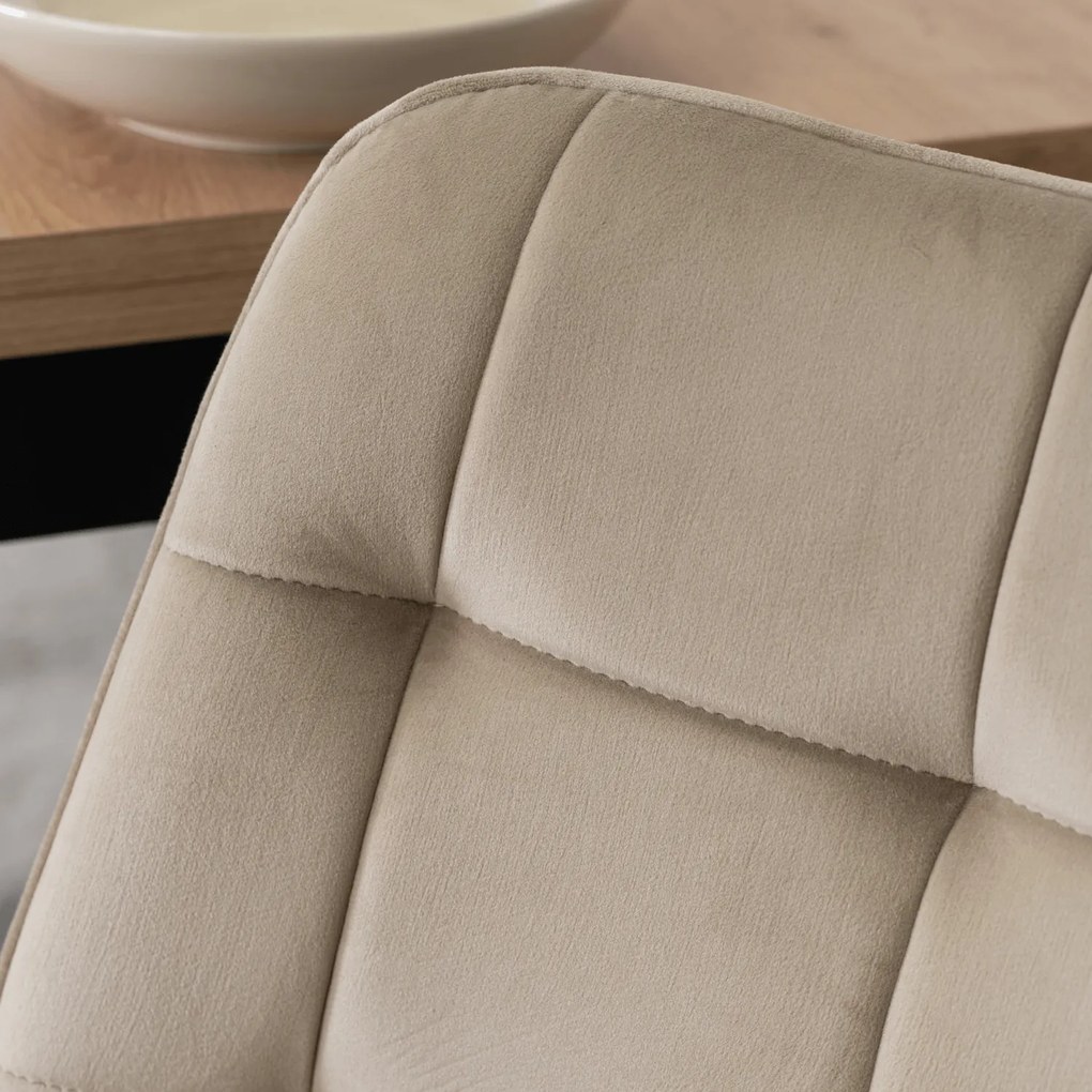 Zestaw Stół Kwadratowy Rozkładany MAX 80-160 cm Dąb Craft/Czarny i 4 Krzesła Tapicerowane CHRIS Beżowe Nowoczesne