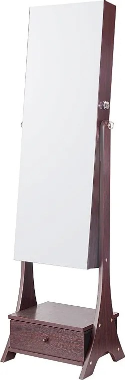 Szafka na Biżuterię na Nogach SucceBuy Pełne Przechowywanie Brązowy, Podszewka z Aksamitu, LED, Szuflada, Całkowita Długość, Brązowy, Autonomiczny Organizer