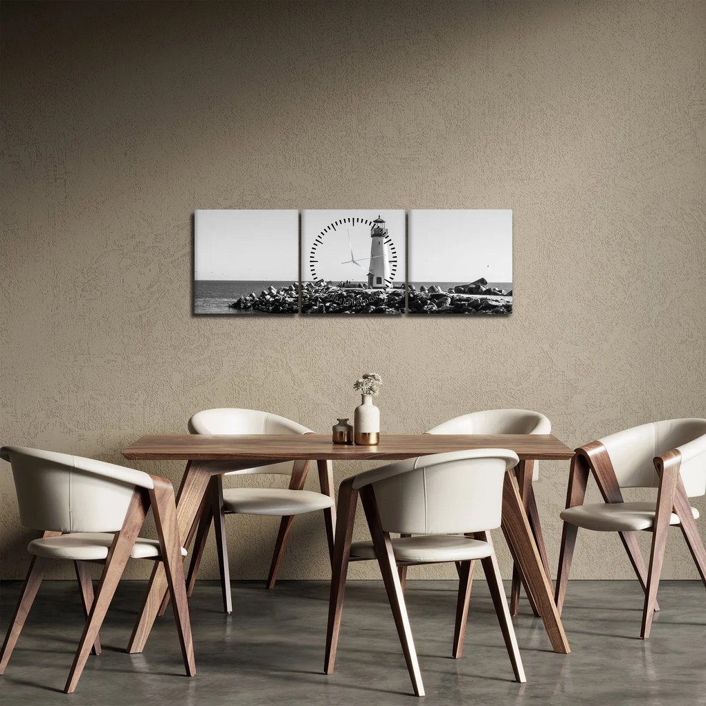 Obraz - Latarnia morska na wybrzeżu, Santa Cruz, Kalifornia (z zegarem) (90x30 cm)