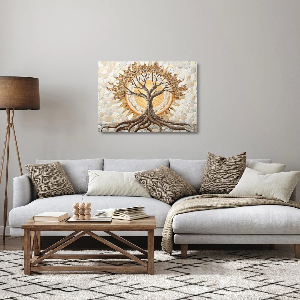 Obraz na szkle – Złote drzewo życia w mozaice (70x50 cm)