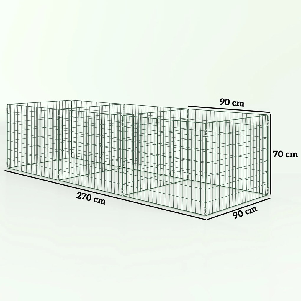 Outsunny Kompostownik 1680 litrów, 270 x 90 x 70 cm, 3-częściowy, szybki kompostownik ze stali, odporny na warunki atmosferyczne zielony