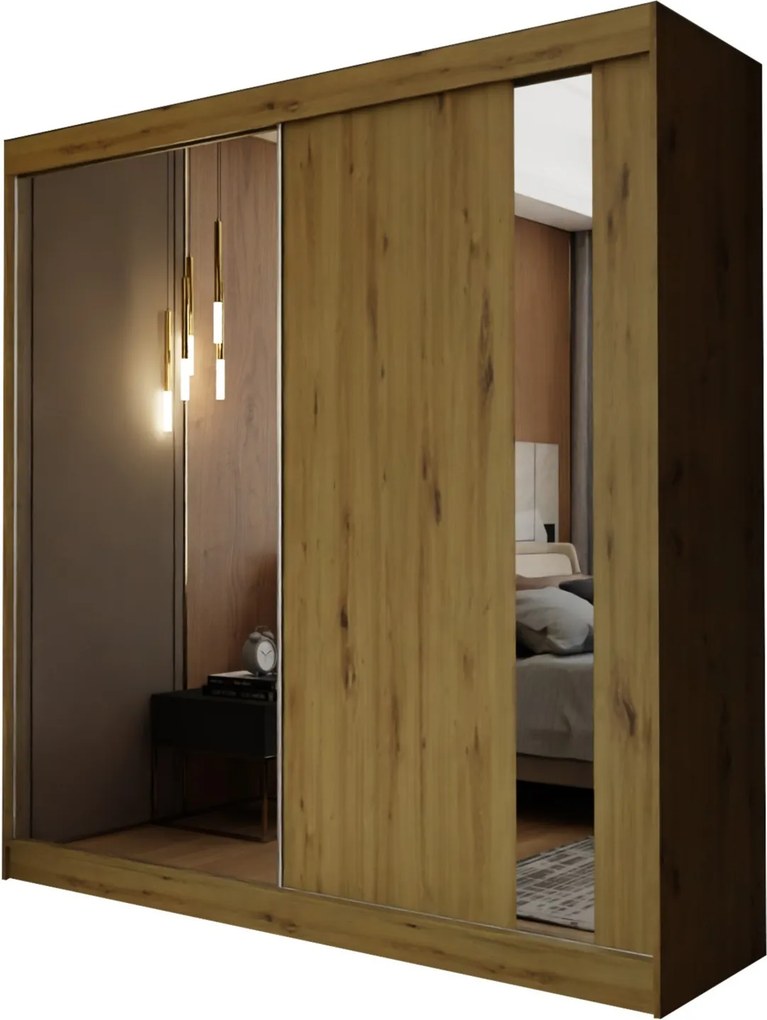 Szafa Przesuwna GRAZIA 200 cm z Lustrem Szafa Dwudrzwiowa Dąb artisan