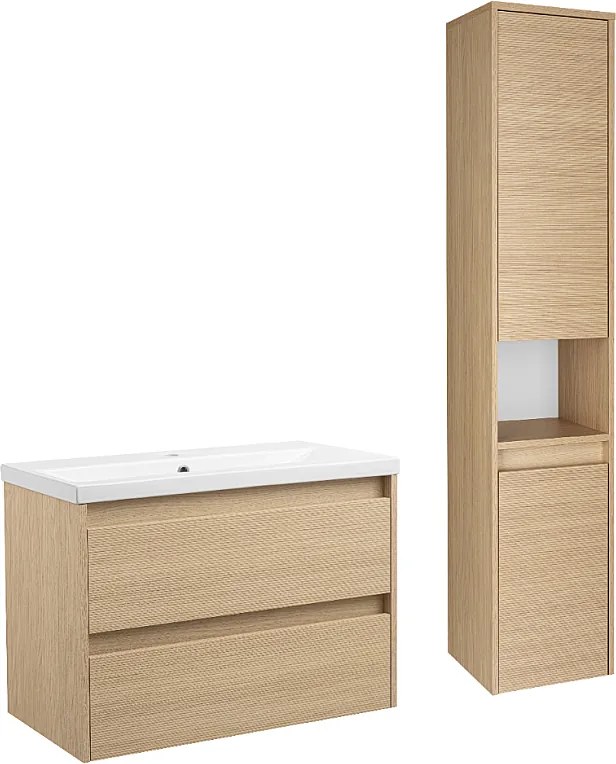 Zestaw do Łazienki 80cm Szafka z Umywalką Słupek Ryflowane Fronty Aria