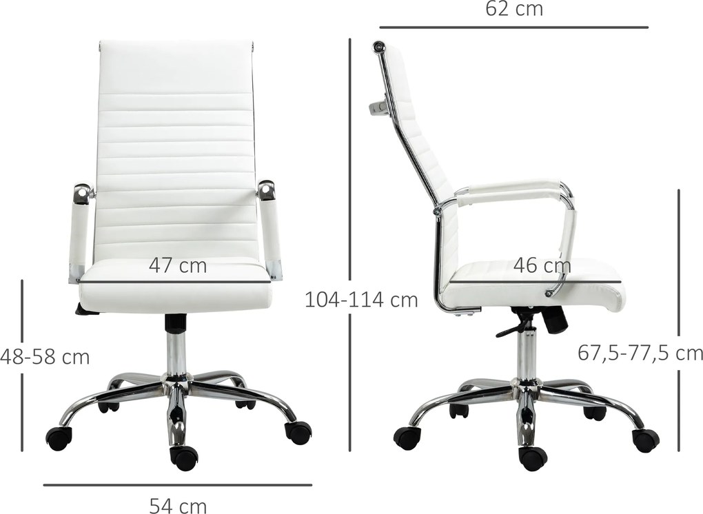 Vinsetto Fotel biurowy obrotowy regulacja wysokości skóra PU biały 54x62x114cm | Aosom PL
