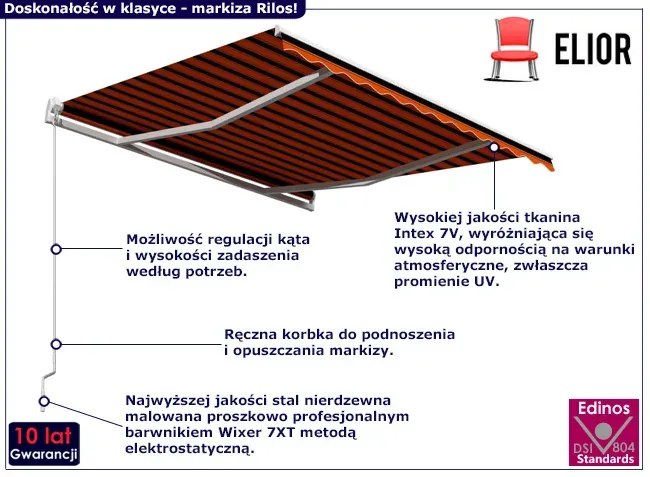 Markiza balkonowa z korbą pomarańczowo-brązowy - Rilos