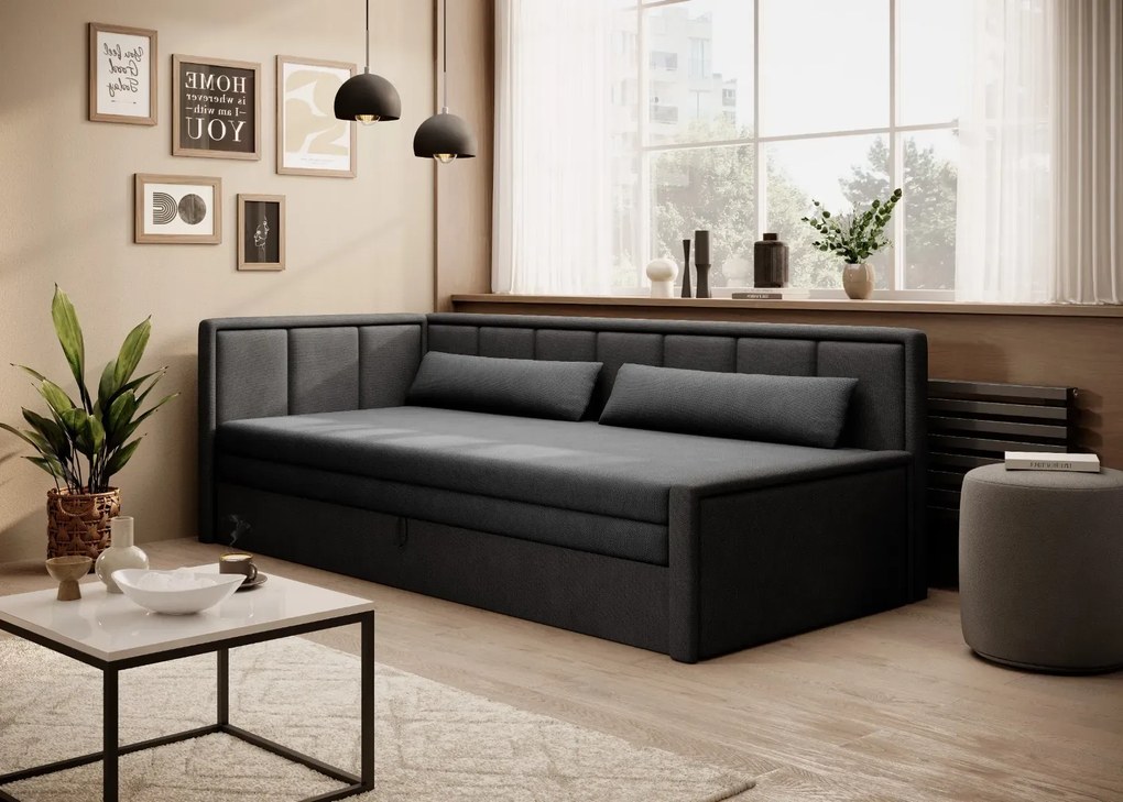 Sofa rozkładana z funkcją spania FULGEO czarna/szara lewa ELTAP