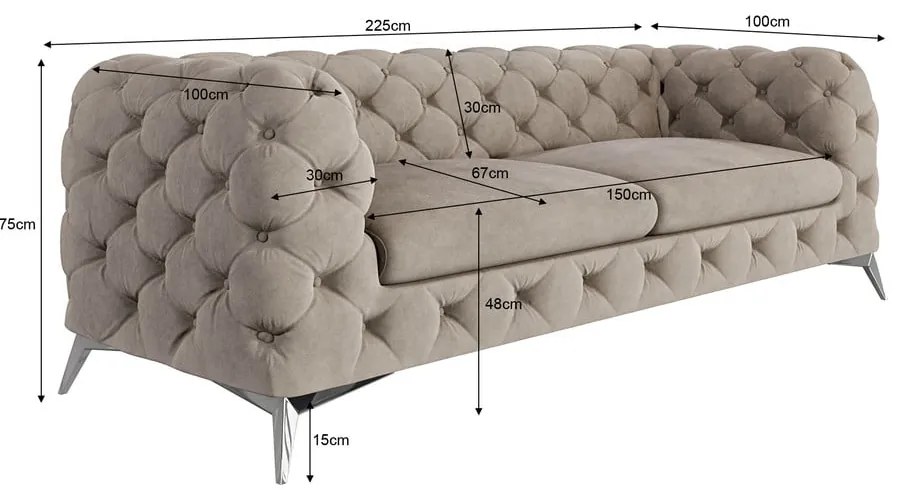 Szarobeżowa aksamitna sofa 225 cm Chelsea – Ropez