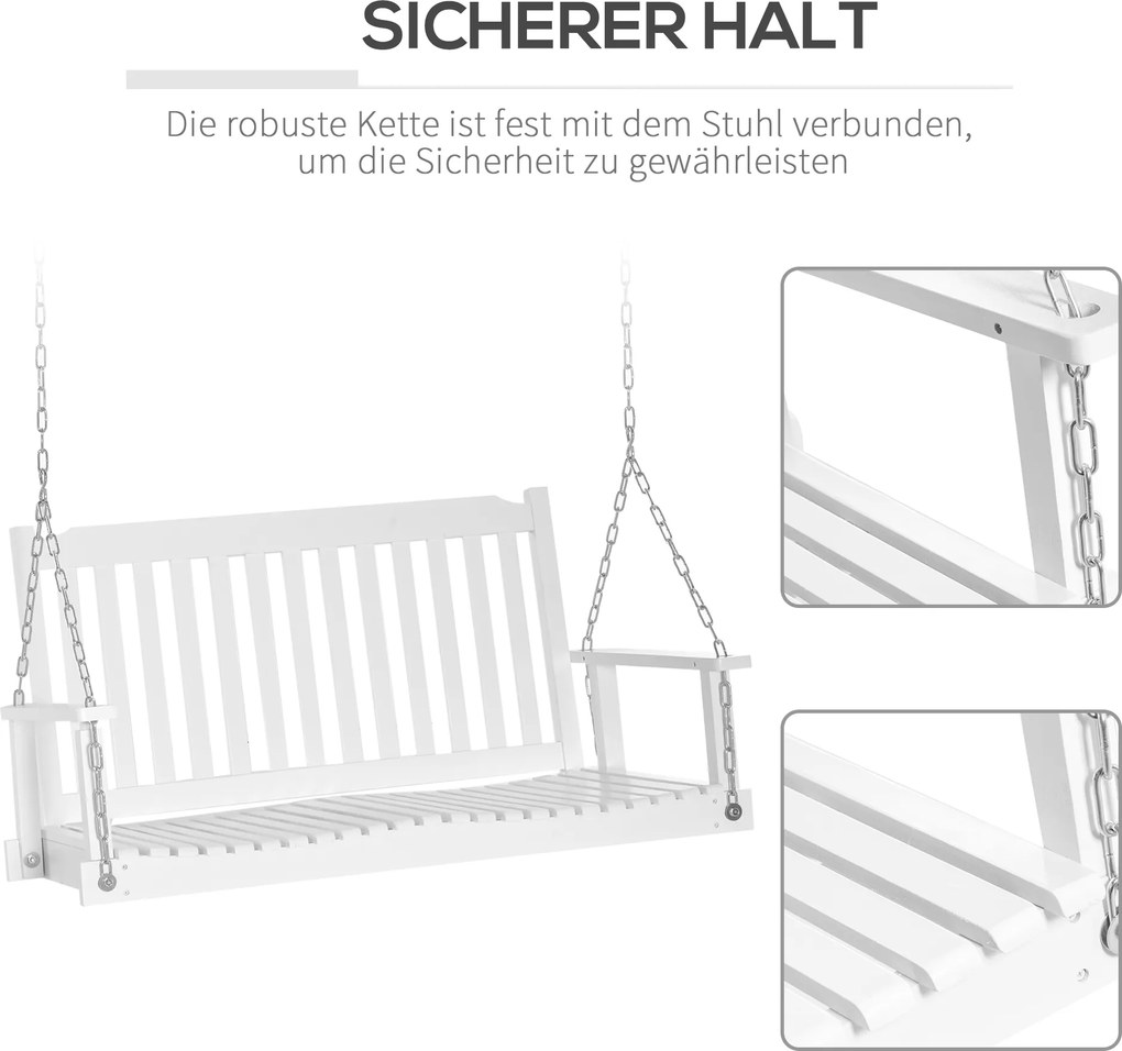 Elegancka Huśtawka Ogrodowa Outsunny Biała dla 2 Osób z Drewna Sosnowego z Metalowymi Łańcuchami 117 x 69 x 60 cm