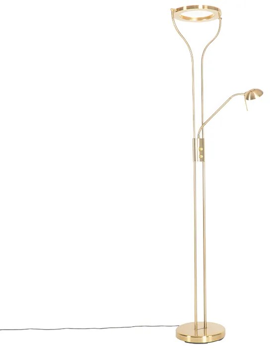 Nowoczesna lampa stojąca złota z ramieniem do czytania, w tym LED i ściemniacz - Divo Nowoczesny Oswietlenie wewnetrzne