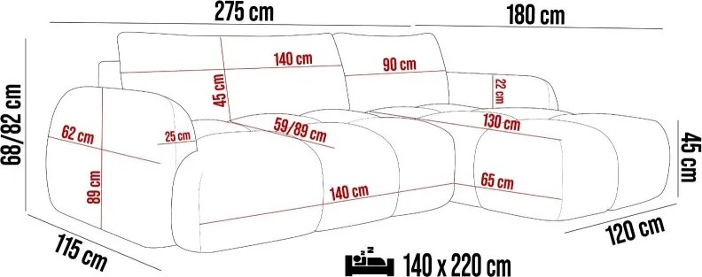 Narożnik WIND S z funkcją spania, poduszkami i pojemnikiem na pościel CLOUD 03 WERSAL