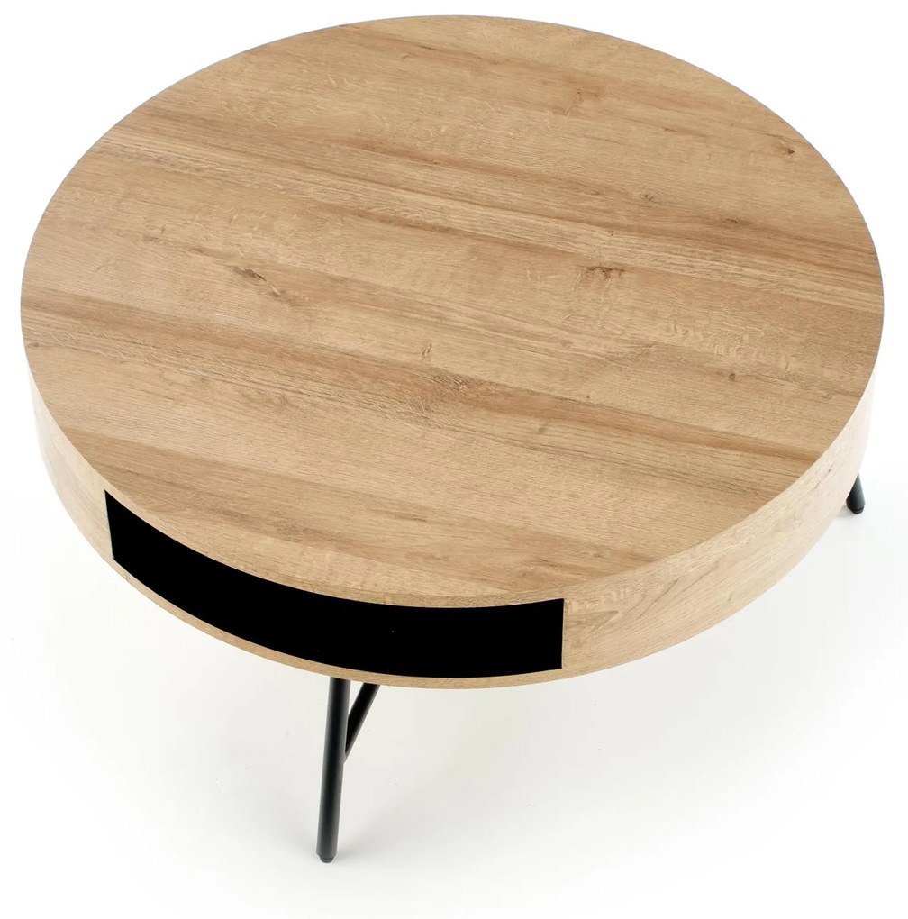 Okrągła ława z półką, dąb złoty/czarna, 80/41 CAMILA ława dąb złoty/czarny