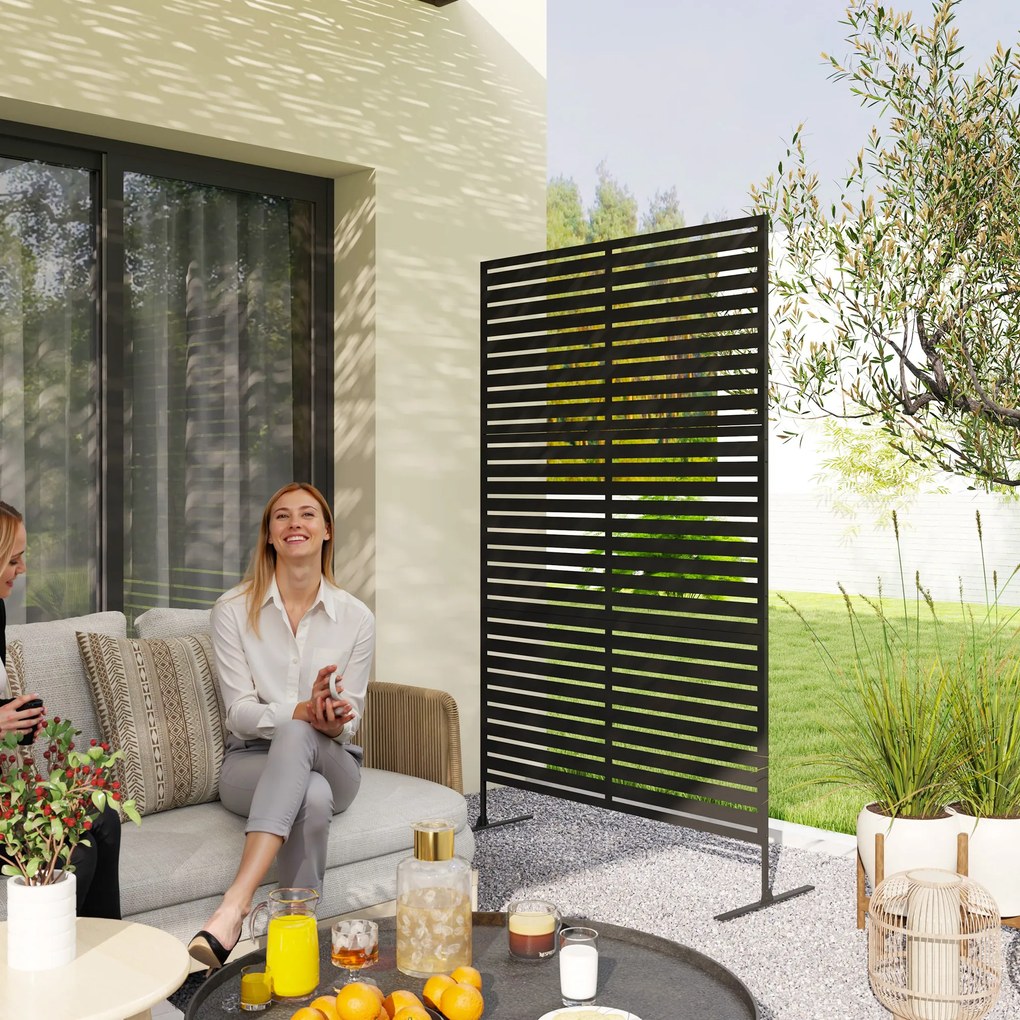 Outsunny Zewnętrzny Parawan Metalowy, Design z Lameli, Dekoracyjny Parawan Rozdzielający na Taras, Ogród, Balkon, Czarny