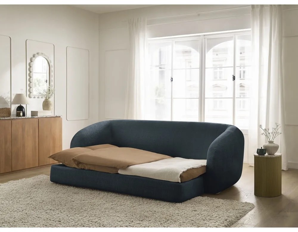 Ciemnoniebieska rozkładana sofa z tkaniny szenilowej 228 cm Neyo – Bobochic Paris