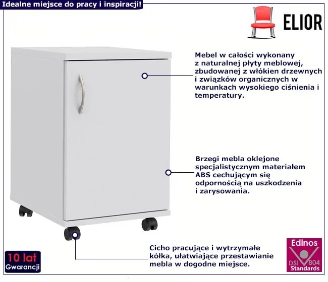 Biały biurowy kontenerek na kółkach - Zyfok