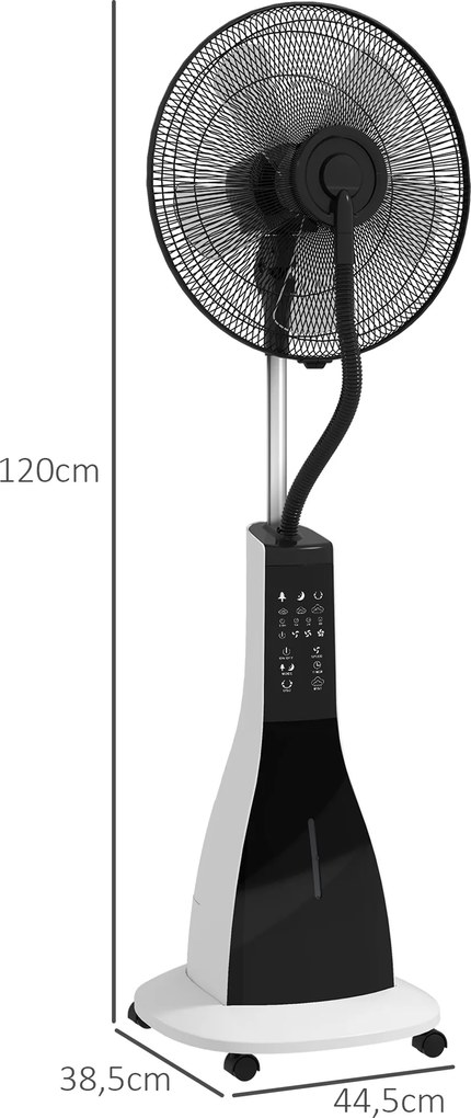 HOMCOM Wentylator Stojący z Nawilżaniem i Funkcją Cichego Snu, Mobilny, Sterowanie Zdalne, Czarny/Biały