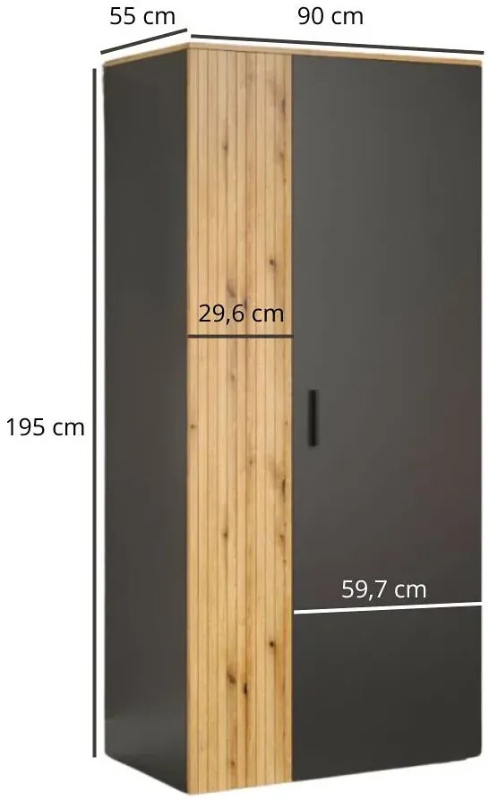 Duża szafa z drążkiem na ubrania grafit + dąb evok Z8-W91