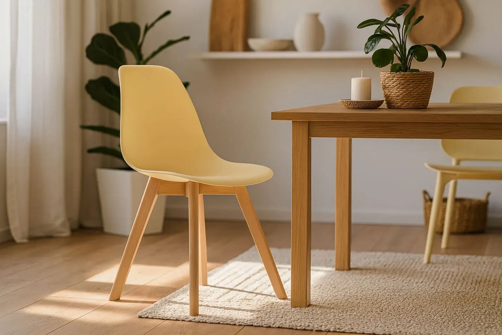 Kremowe krzesło skandynawskie z drewnianymi nogami C6-B06