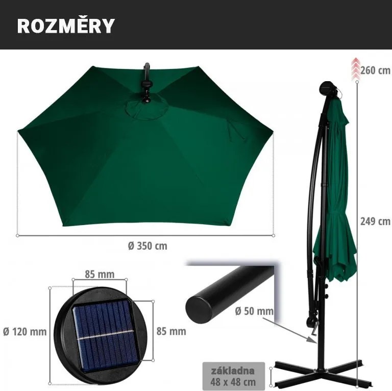 STILISTA  Parasol ogrodowy z rączką 3,5m, zielony + LED