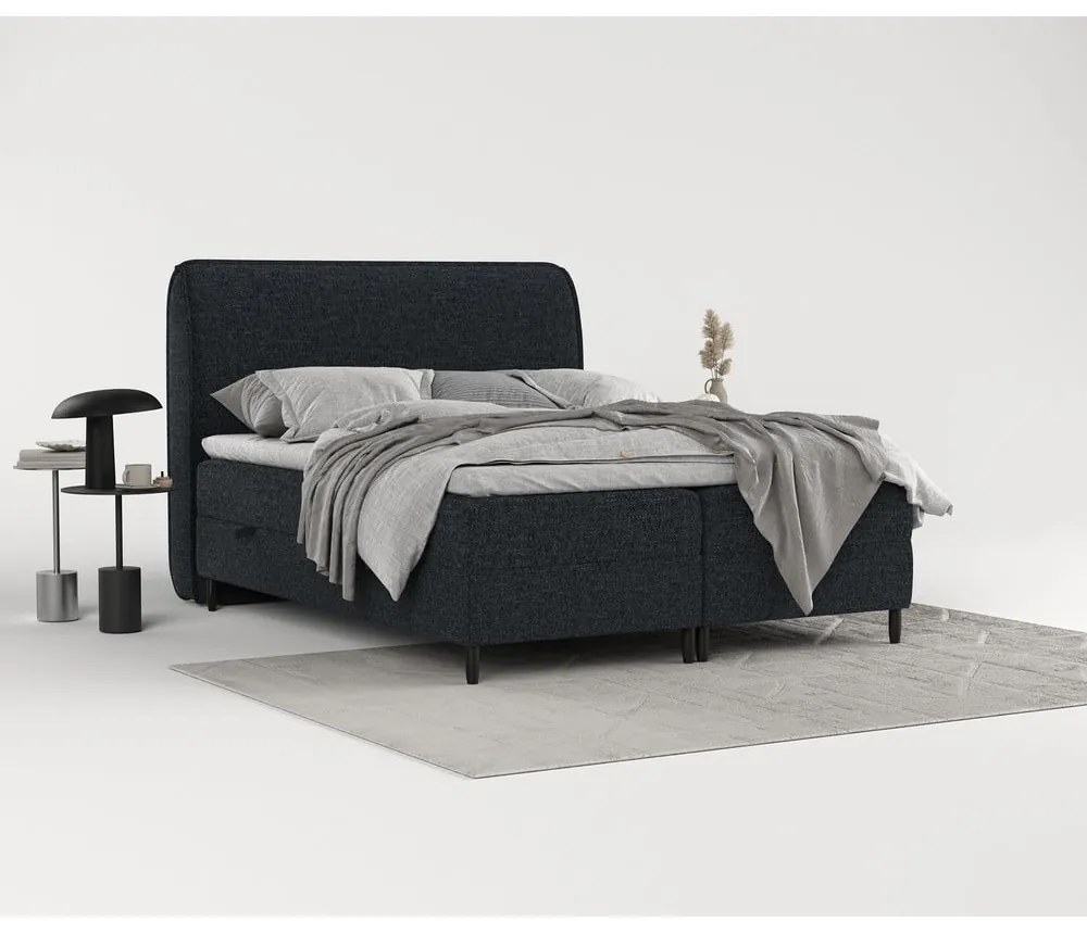 Czarne łóżko boxspring ze schowkiem 140x200 cm Melba – Maison de Rêve