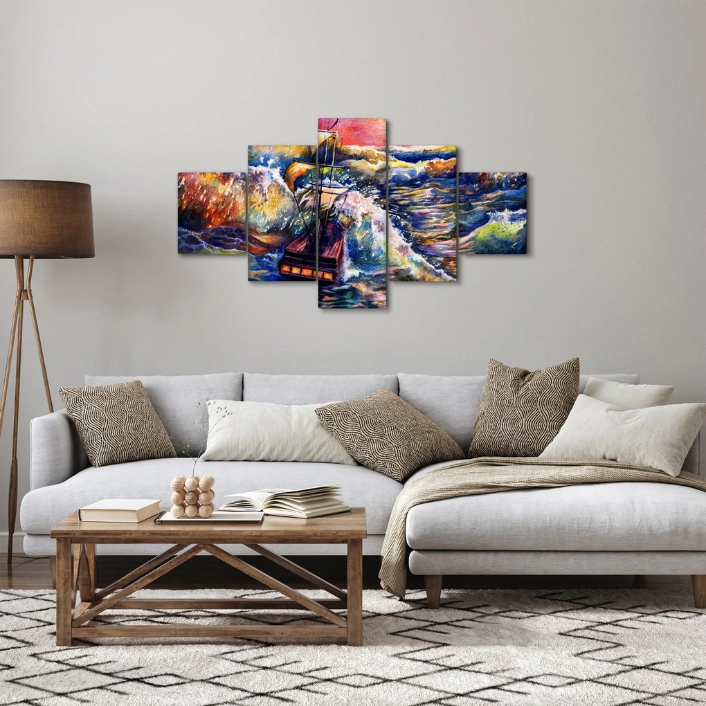 Obraz - Statek na falach oceanu, akwarela (125x70 cm)